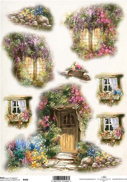 Rice paper with windows and doors decorated with flowers.