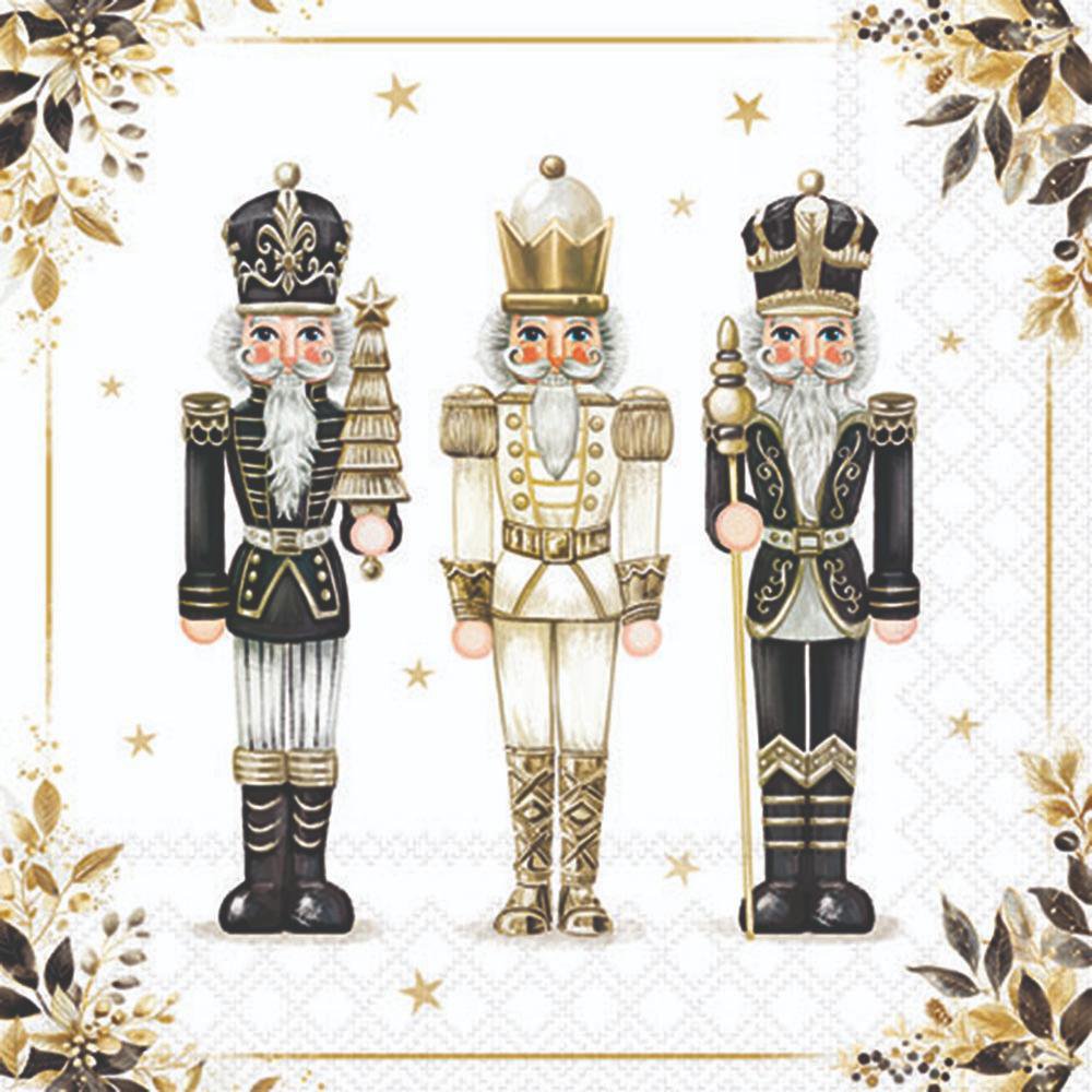 Three decorative nutcrackers with floral and leaf patterns on a white background