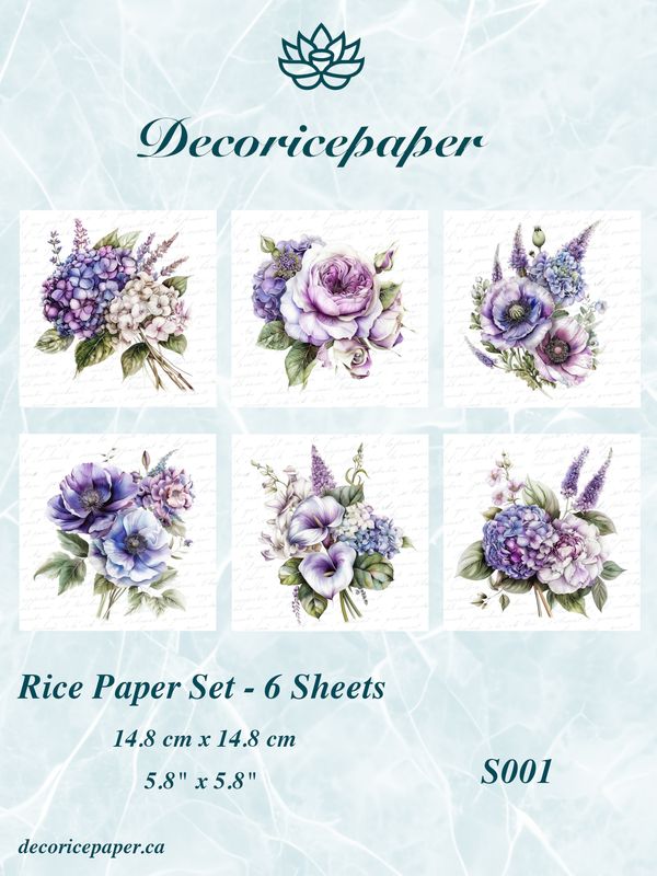 S001 - Elegant Purple Floral - Mini Rice Paper Set