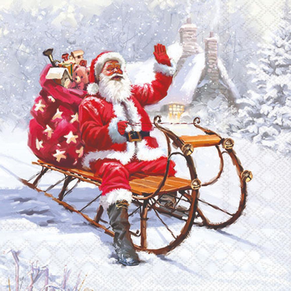 Santa Claus in a sleigh in a snowy landscape