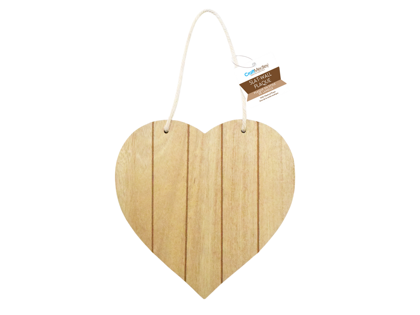 Placa colgante cuadrada de pared de listones con cuerda náutica - Corazón