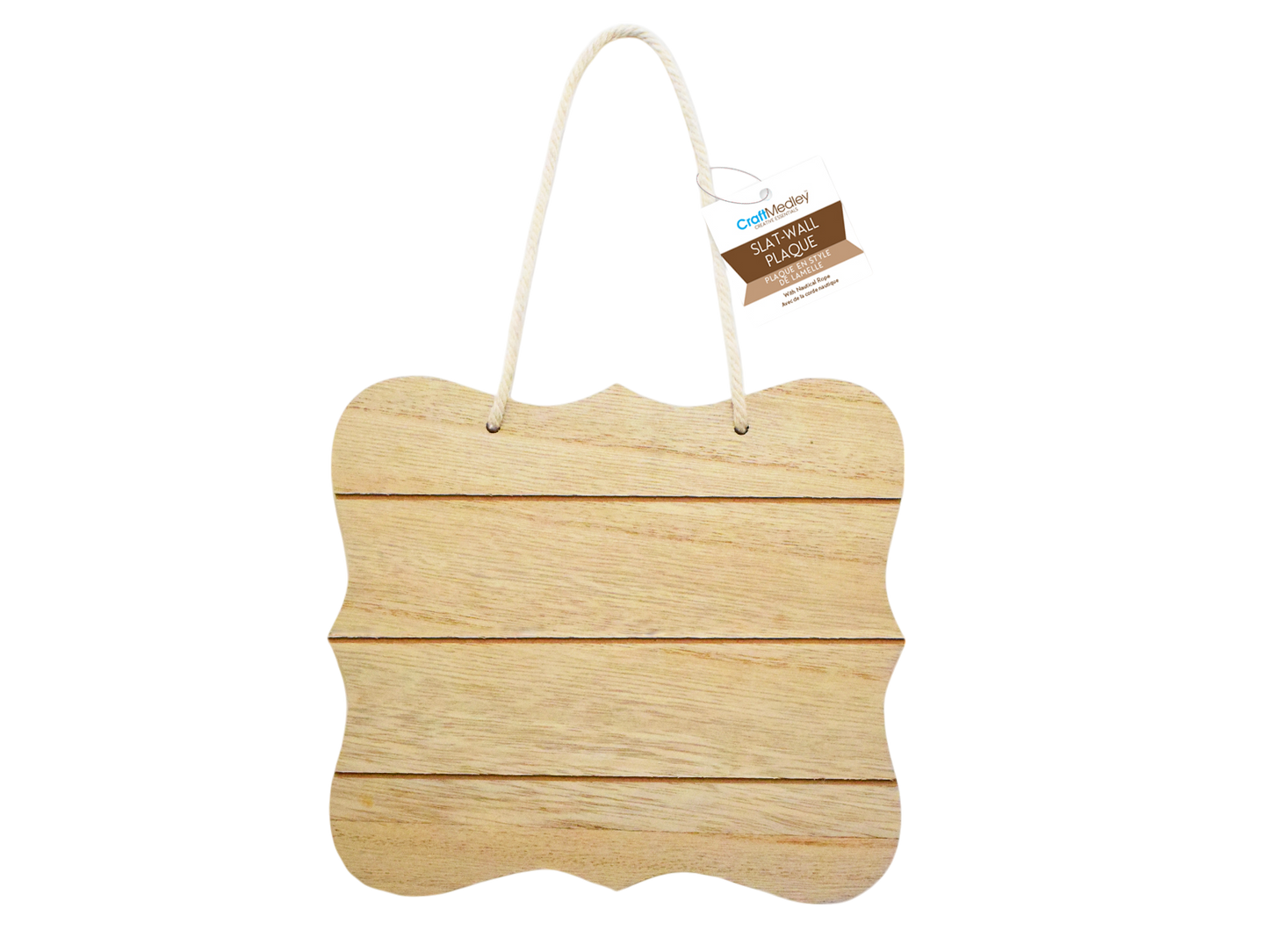 Placa colgante cuadrada de pared de listones con cuerda náutica - Borde con soporte