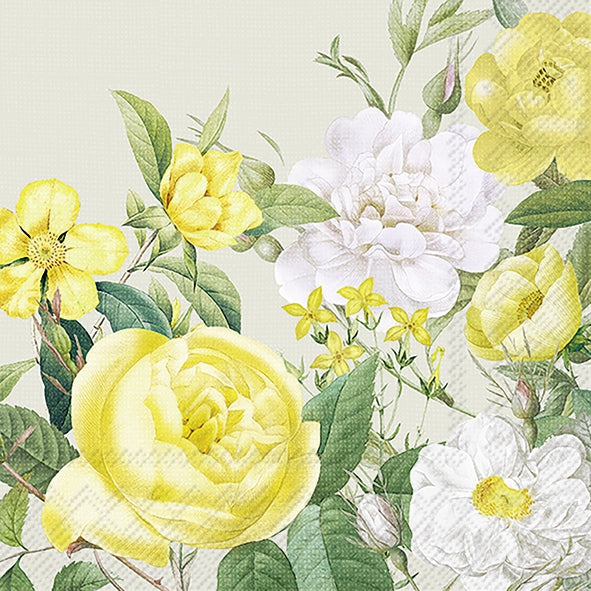 Floral pattern with yellow and white flowers on a light green background