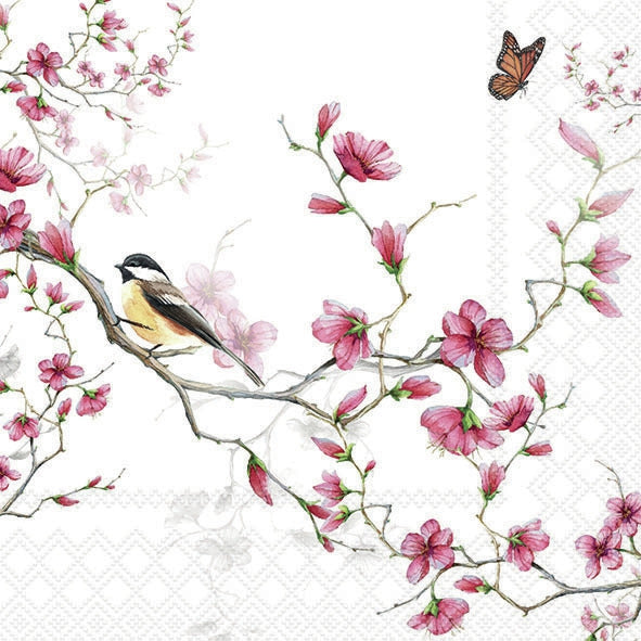 Oiseau et fleur blanc - Serviette