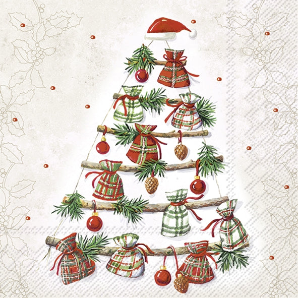 Decorative Christmas-themed paper with a tree design on a white background