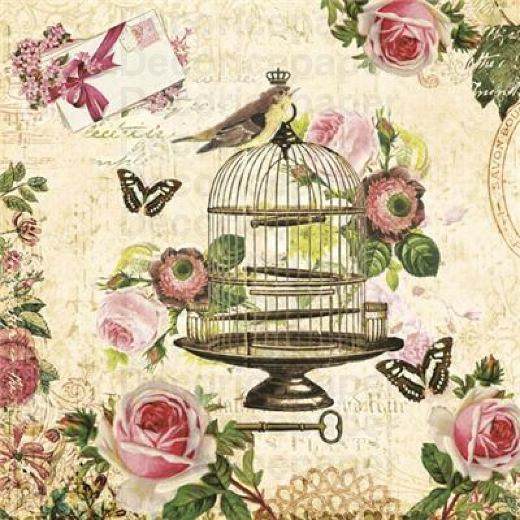 Bird On Vintage Cage Napkin