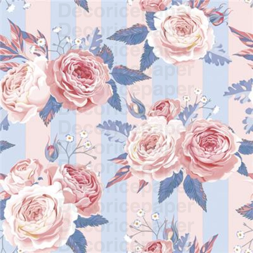 Pink roses on blue stripes background