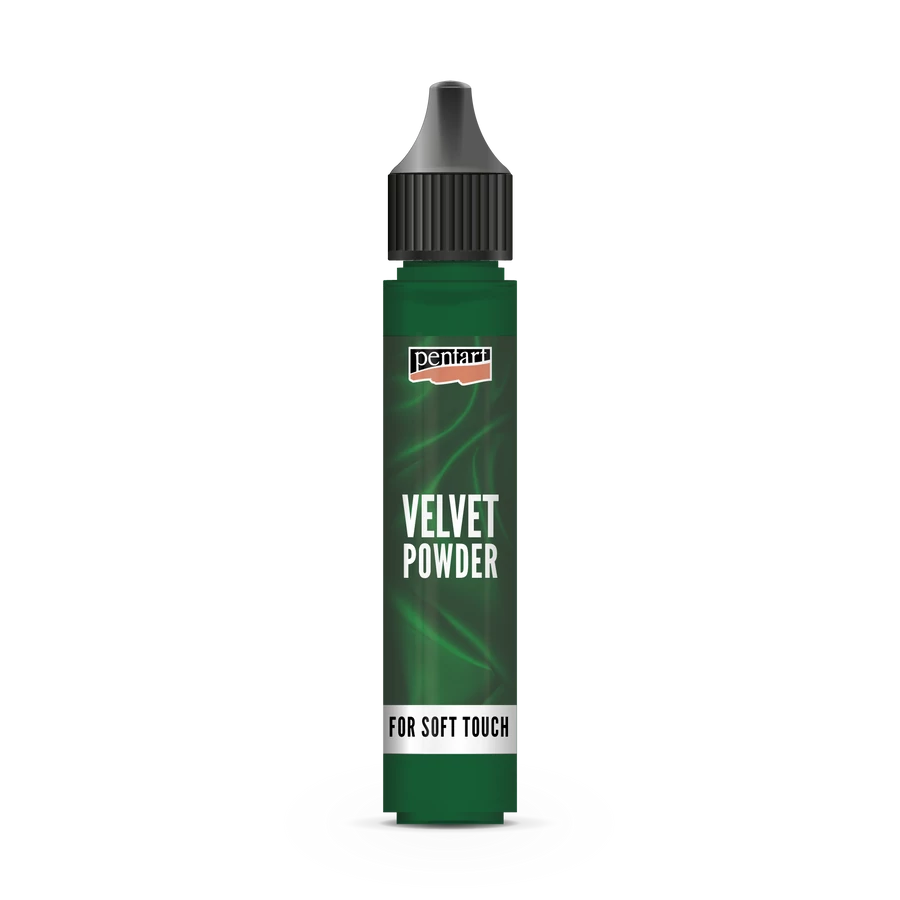 Green bottle labeled 'Velvet Powder' with a black cap