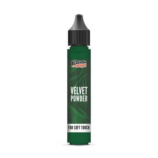 Green bottle labeled 'Velvet Powder' with a black cap