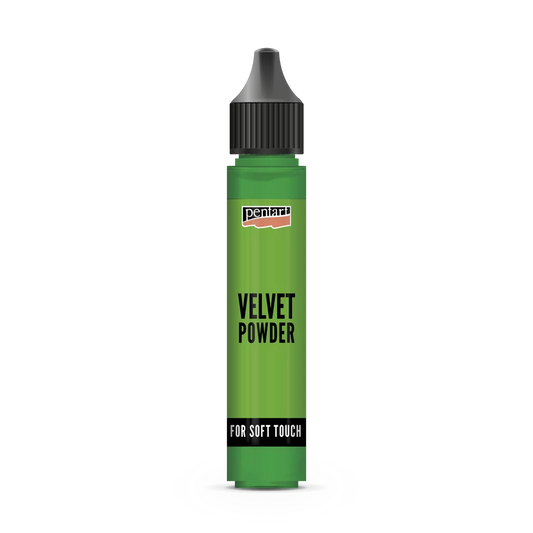 Green bottle labeled 'Velvet Powder' with a black cap