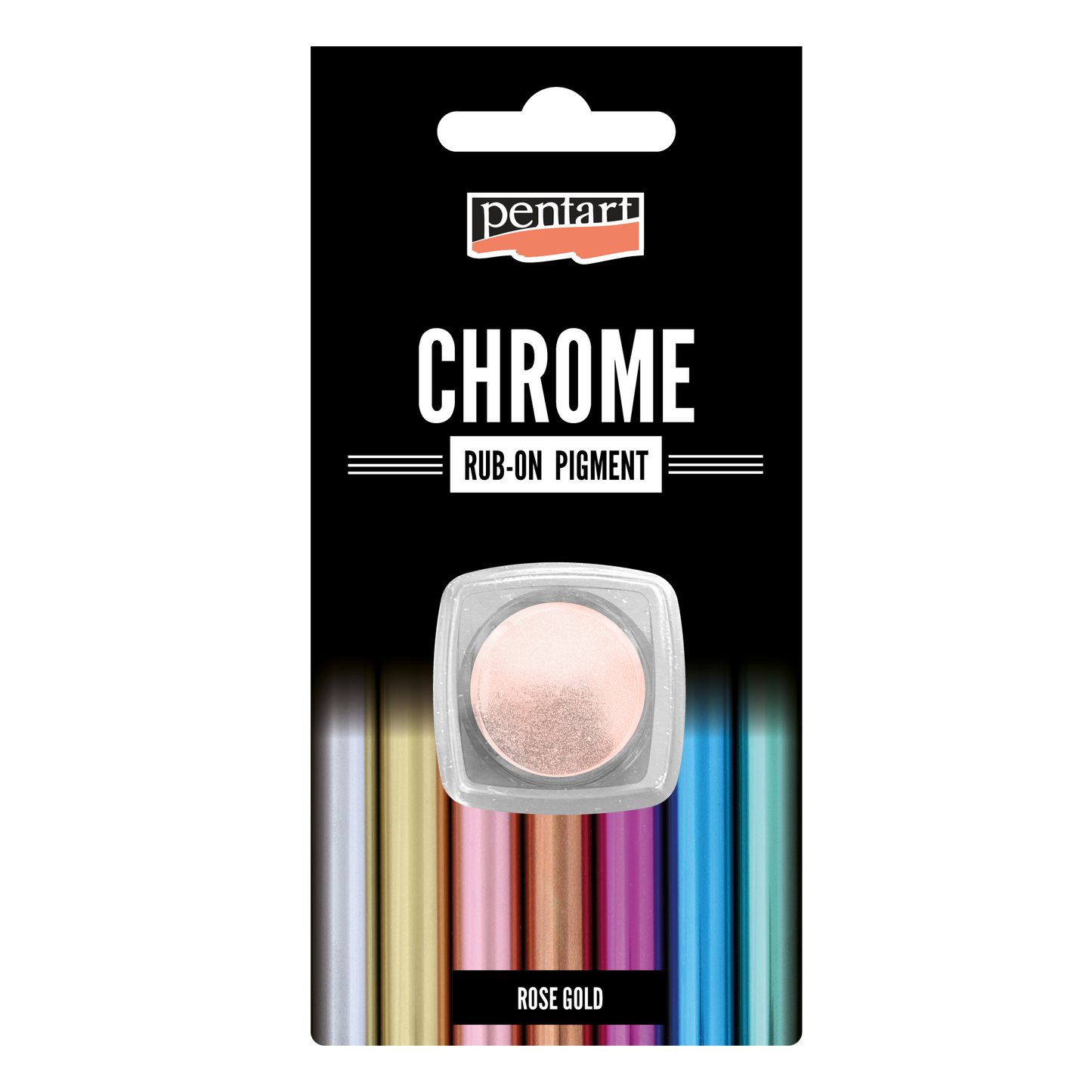 Pentart Chrome Rub-on Pigment packaging with rose gold sample 