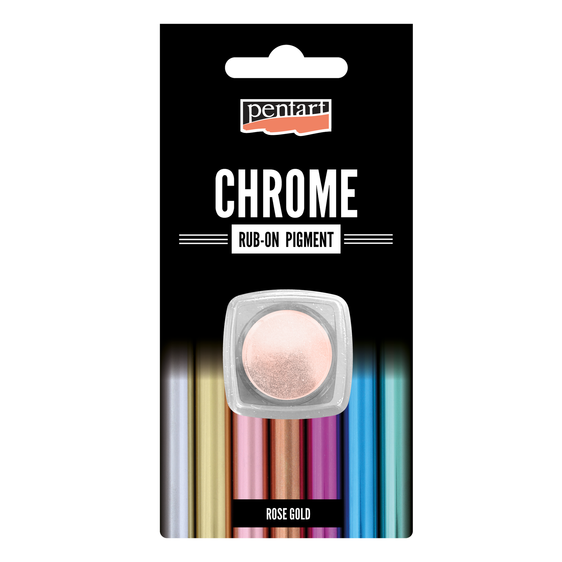 Pentart Chrome Rub-on Pigment packaging with rose gold sample 