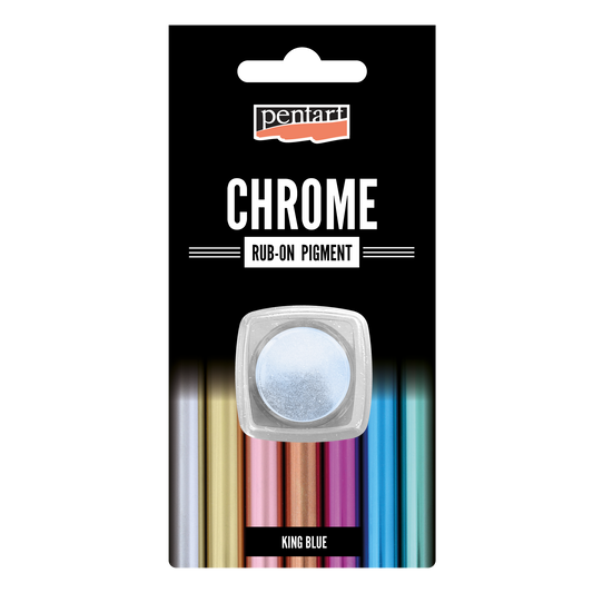 Pentart chrome rub-on pigment packaging with a sample
