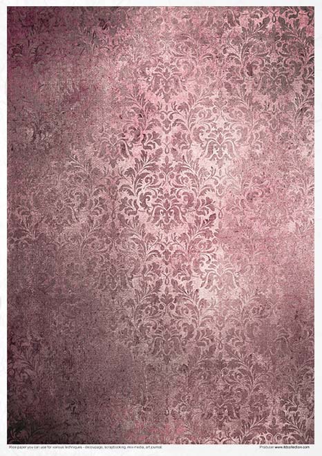 Decorative wallpaper with a floral pattern in shades of pink and purple.