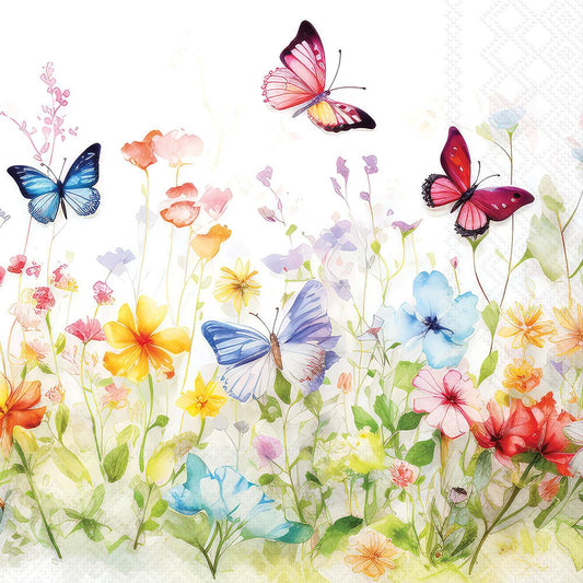 Colorful butterflies and flowers on a white background