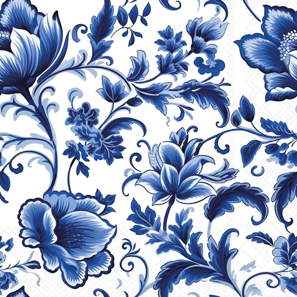 Pattern of blue flowers on a white background