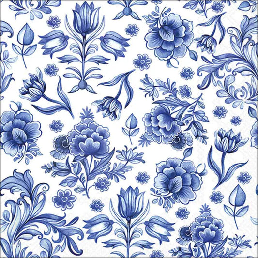 Pattern of blue flowers on a white background
