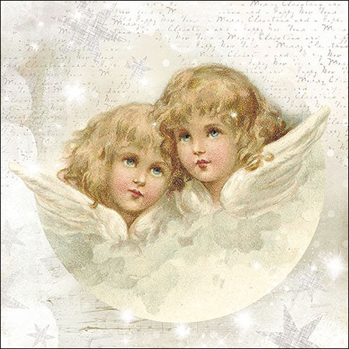 Two angelic children with wings on a textured white background