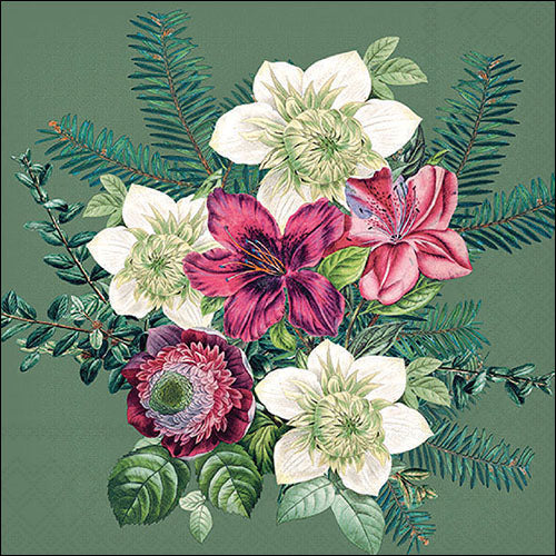 Azalea and Helleborus GREEN - Napkin