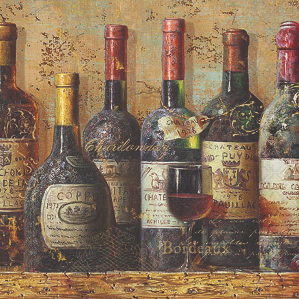 Collection of vintage wine bottles with labels on a textured background
