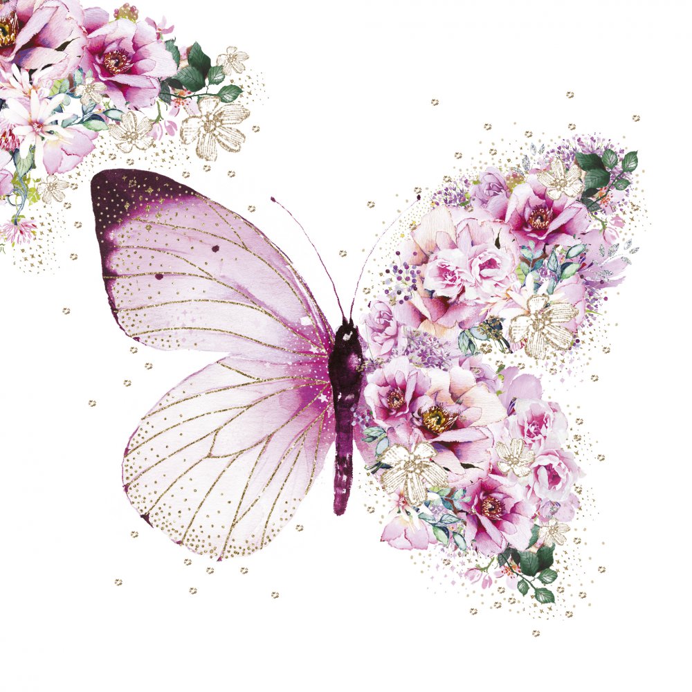 Butterfly and floral design on a white background