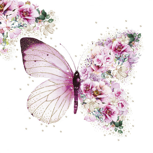 Butterfly and floral design on a white background