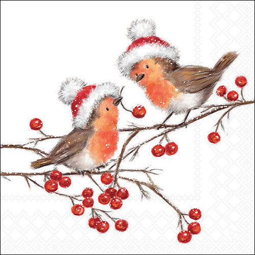 Christmas Robins WHITE - Napkin