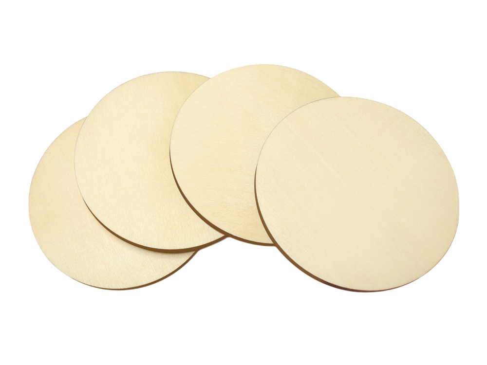 Plywood Craft Coasters - Round, 9.5 cm (3.74”), Set of 4