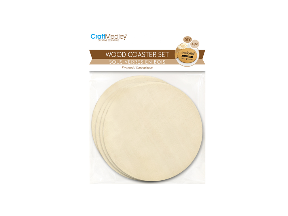 Plywood Craft Coasters - Round, 9.5 cm (3.74”), Set of 4