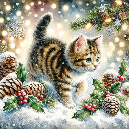 Cute Cat In The Snow - Napkin