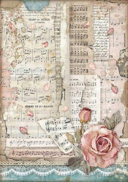 Passion roses and music - Rice paper A4