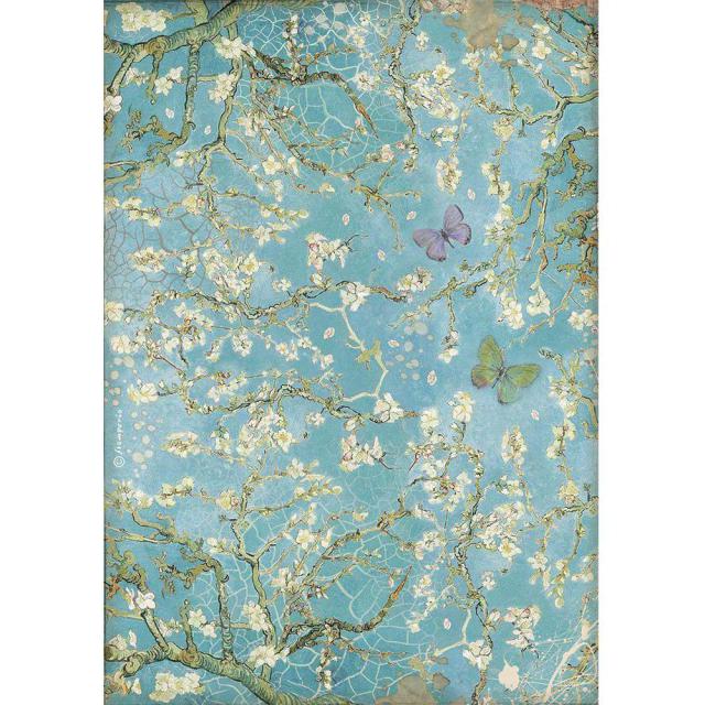 Atelier Blossom Blue Background with Butterfly DFSA4546 - Rice paper A4