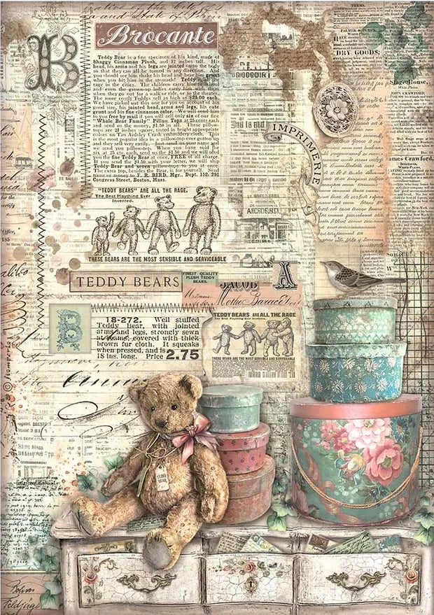 Brocante Antiques Ours en peluche DFSA4854 - Papier de riz A4