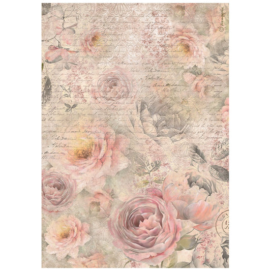 Patrón de rosas Shabby Rose DFSA4877 - Papel de arroz A4