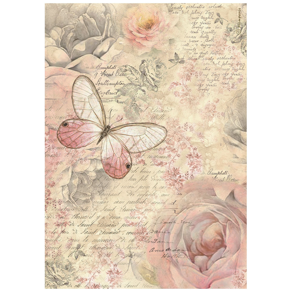 Shabby Rose Butterfly  DFSA4878 - Rice paper A4