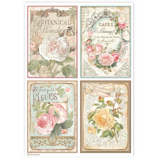 4 Tarjetas Rosas DFSA4909 - Papel de arroz A4