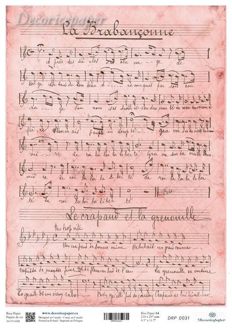 Sheet music for 'La Brabanconne' on a pink decorative paper background
