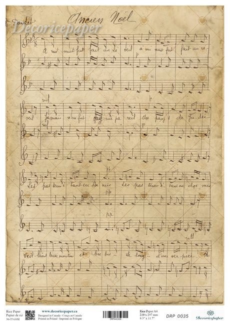 An antique, aged parchment design with musical note sheet.