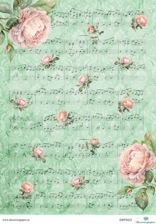 DRP003 - Vintage Rose Melody - Rice Paper A4