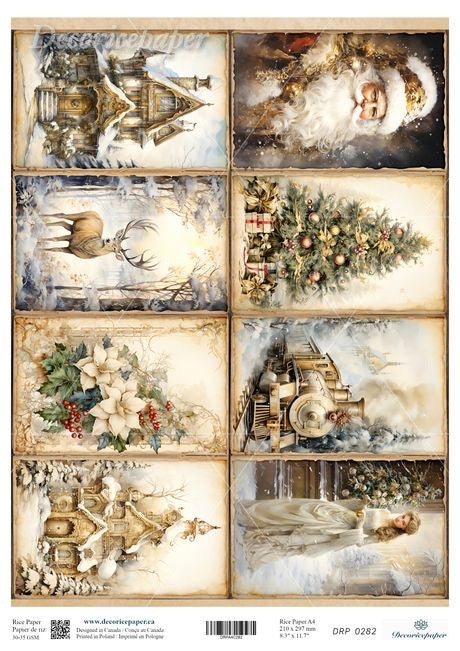 Collage of Christmas-themed images including Santa Claus, a tree, a train, and other festive elements.