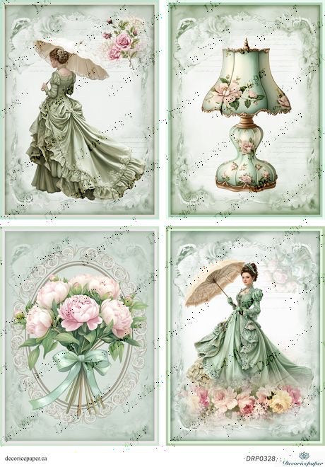 DRP328 - Victorian Ladies and Flowers - Rice Paper A4