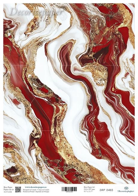 Decorative paper with red, gold, and white abstract design