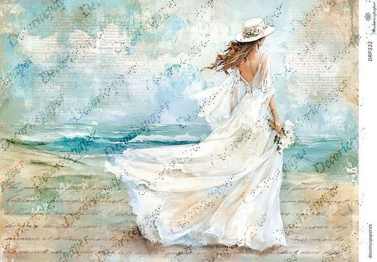 DRP332 - Lady in White Rice Paper A4