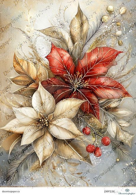 DRP336 - Christmas Poinsettias Rice Paper A4