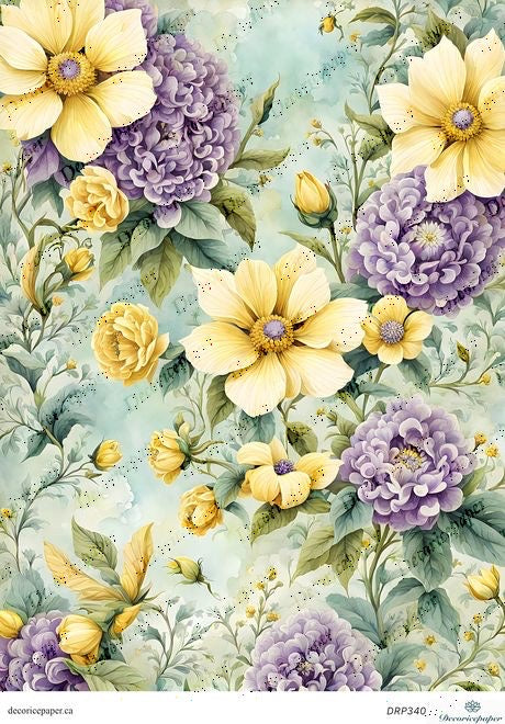 DRP340 - Yellow and Purple Garden Rice Paper A4