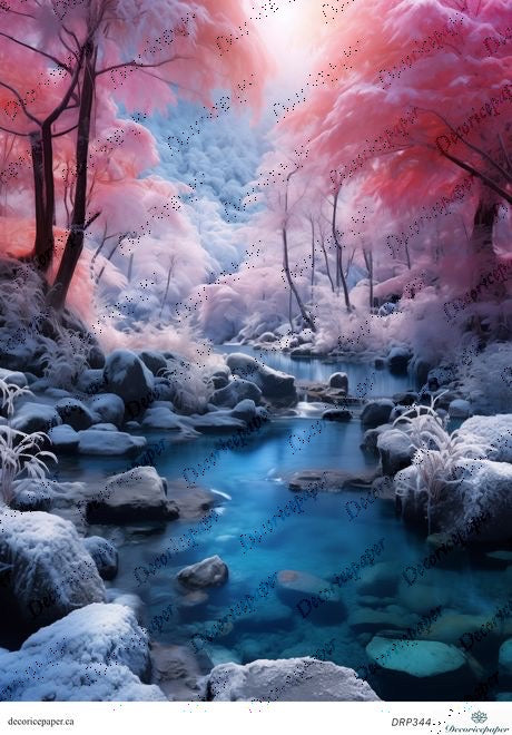 DRP344 - Enchanted Winter Stream Rice Paper A4