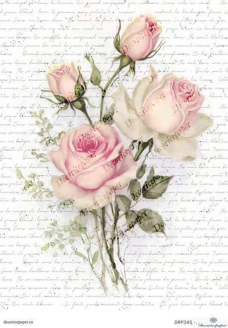 DRP345 - Romantic Pink Roses - Rice Paper A4