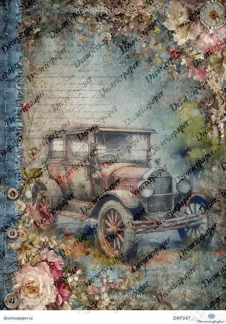 DRP347 - Vintage Car - Rice Paper A4