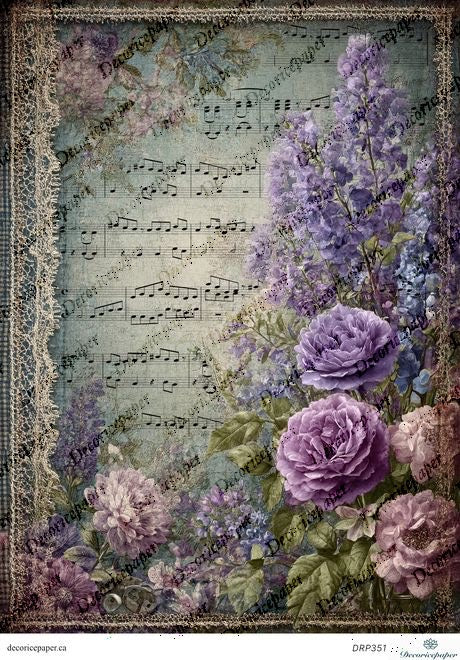 DRP351 - Floral Music Page - Rice Paper A4