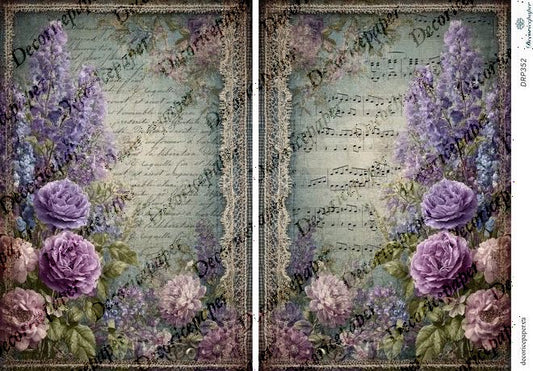 DRP352 - Vintage Purple Blooms - Rice Paper A4